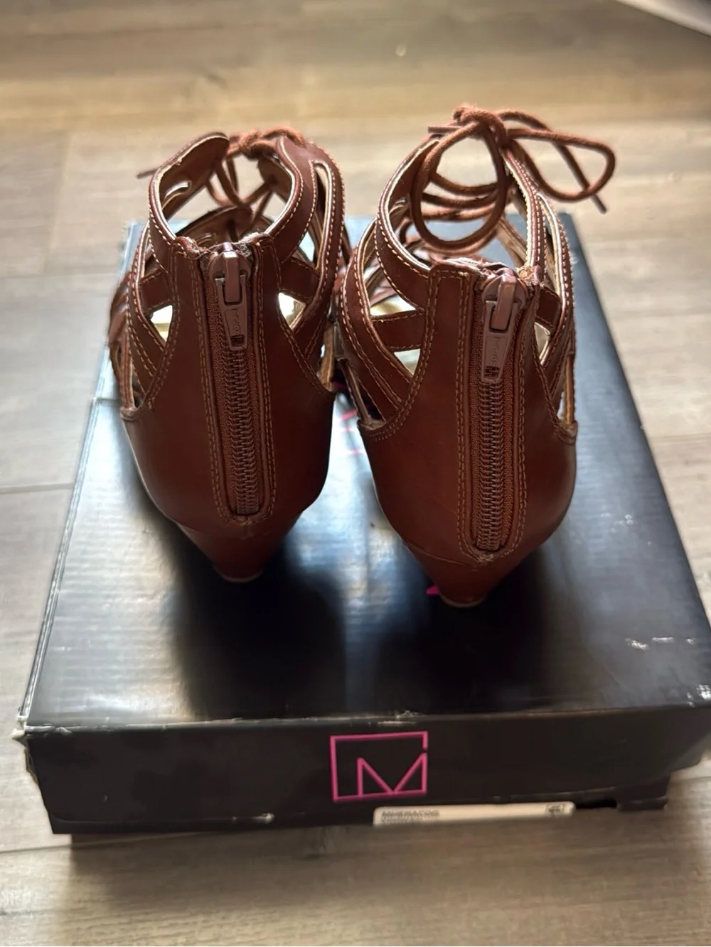 Material Girl Brown Lace-Up Wedge Sandals